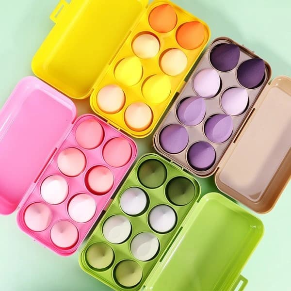 Makeup Blender Puderpuff Sminksvamp med förvaringslåda 8 st rosa låda 1