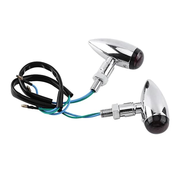 2 stk. Motorcykel Bullet Amber LED Blinklys Indikator Belysning Lampe Sølv