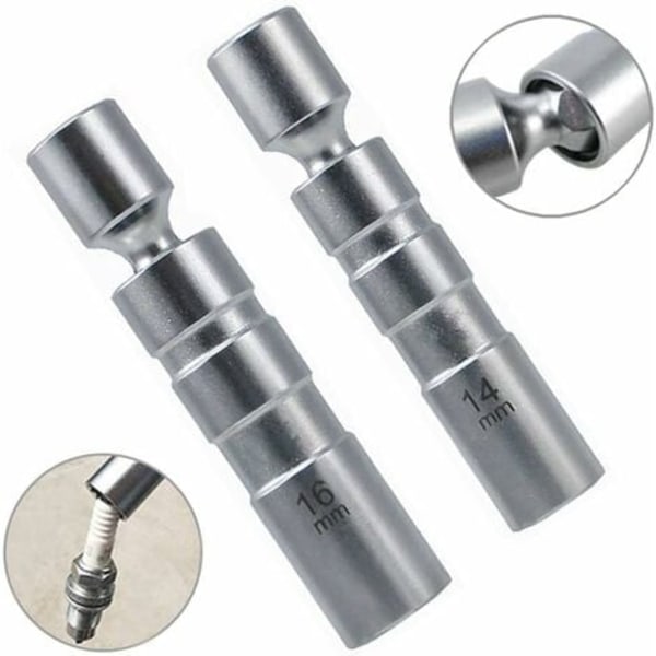 TS-Set med 2 tändstiftsnycklar 14 mm, 16 mm, magnetiska tolvkants tändstiftsnycklar Flexibel universal tändstiftsnyckel 3/8\" Demonteringsverktyg