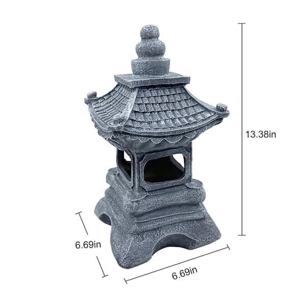 Udendørs Solcellelampe, Pagode Havestatue, Solcellelygte til Have, LED Landskabsbelysning med Simuleret Pagode, Grå[JUN] Grå Fri Størrelse