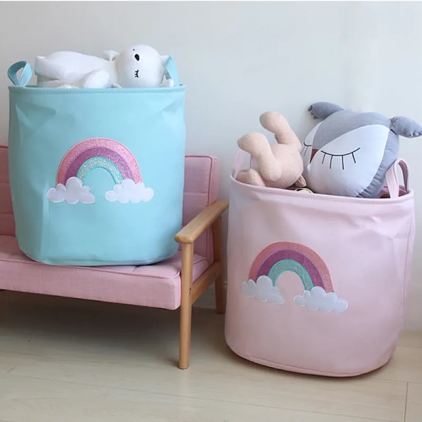Skinnende Regnbue Kleskurv Baby Barn Leker Oppbevaringsfat Skittentøy Oppbevaringsbøtte Kleskurv Leker Organizer For Jente T200415