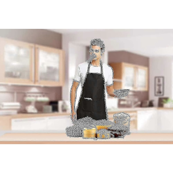 12-pack Solid Color Bib Aprons with 2 Pockets - Black Unisex Apron Bulk A Blue