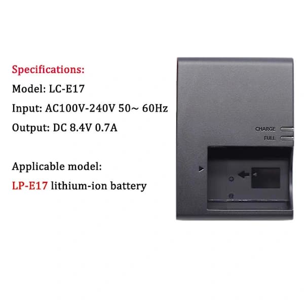 LC-E17 LCE17 LC E17 Kamera Batterilader AC Strømlader passer LP-E17 LPE7 LP E17