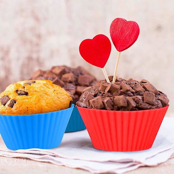 Suuri uudelleenkäytettävä muffinssivuoka, valmistettu korkealaatuisesta silikonista. Setti sisältää 24 ympäristöystävällistä muffinssivuokaa. Cupcake-leivontavuoat
