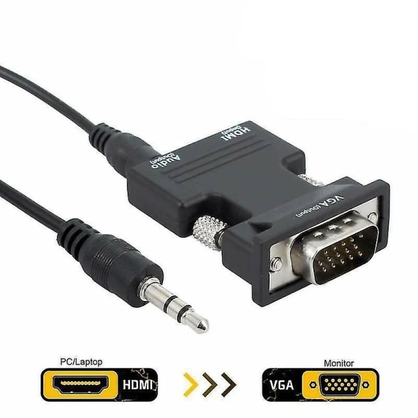 HDMI hona till VGA hane konverteradapter konverterare med ljudkabel stöd 1080p utgång (1 st-svart)