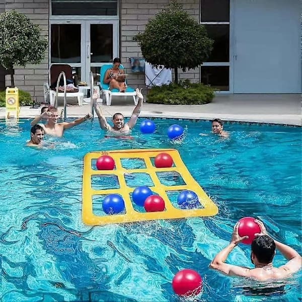 Poolleksaker Set - Tic-Tac-Toe Uppblåsbar Poolleksak Med 10 Bollar