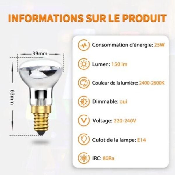 TS-25W E14 lavalampepære R39 reflektor glødepære 25W E14 R39 lavalampepære (4 stk) [Energiklasse A++] N