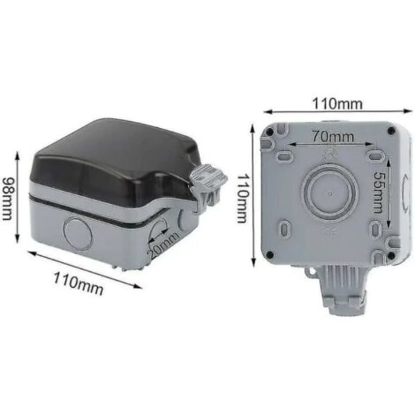 IP66 Enkel rads innfelt boks for utendørs bruk, sprutsikker, regntett, veggkontakt, USB-port