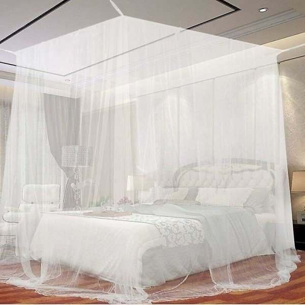 Enkeldörrssäng myggnät, stort fyrkantigt myggnät för extra stor säng, inomhus och utomhus himmel myggnät för enkel- och dubbelsängar, vit,