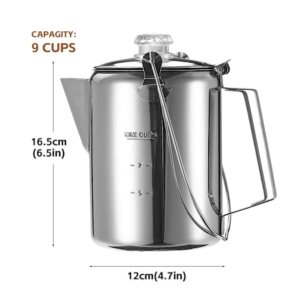 1,2l Udendørs 9 Kops Rustfrit Stål Perkolator Kaffekande Kaffemaskine Til Camping Hjem Køkken