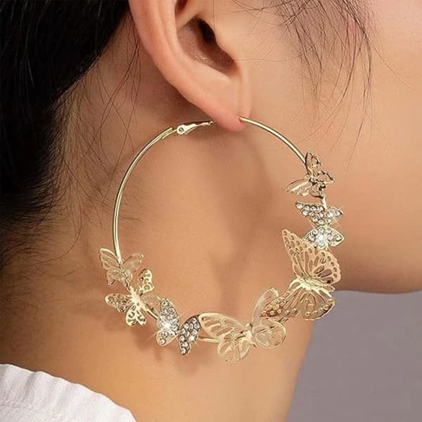 Sommerfugløreringer for kvinner, gyldne dinglende øredobber, rhinestone sommerfugløreringer, utsøkte gyldne sommerfuglsmykker, gave