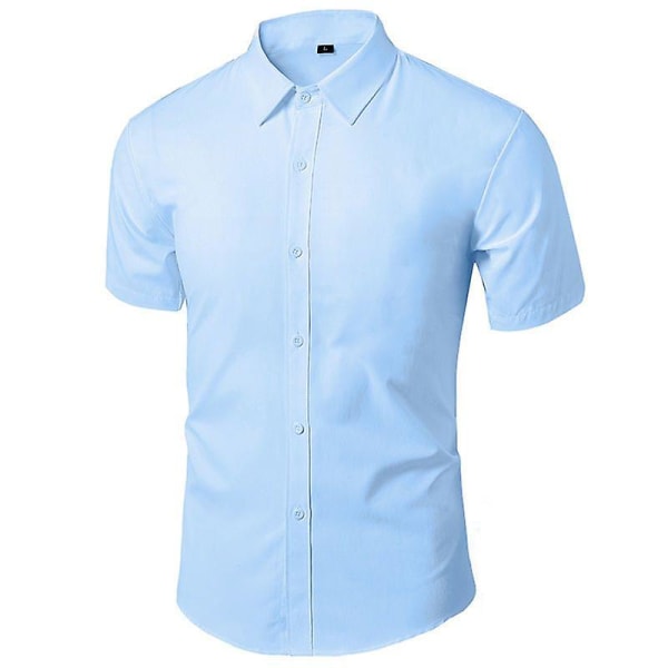 Sommarskjorta för män Daily Casual Vita skjortor Kortärmade Button Down Slim Fit Man Social Blus 4xl 5xl light blue L 56kg-62kg