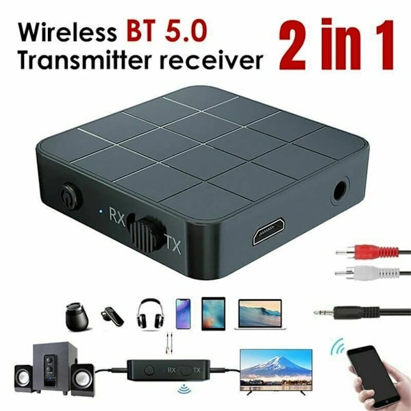 2-i-1 Bluetooth 5.0-adapter, trådløs sender og mottaker