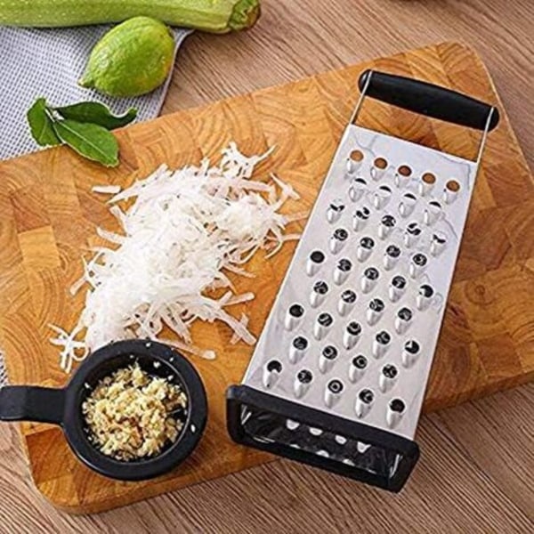 Rustfrit stål lodret rivejern, firesidet rivejern til agurker, gulerødder og ost, rivejern, melon, rivejern, kartoffel, høvl, skridsikkert håndtag, skræller.