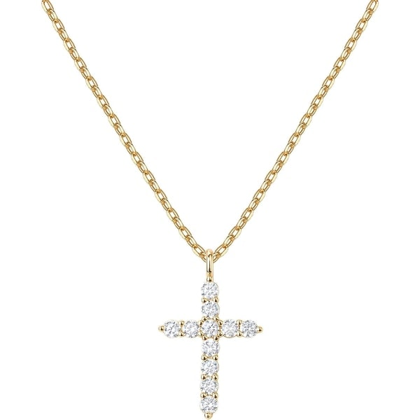 14K Guldpläterat Halsband med Kors | Korshänge | Dam Guld Halsband