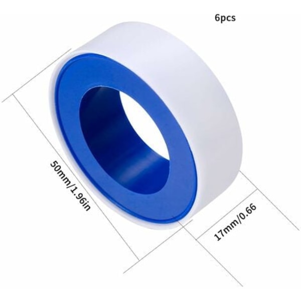 TS-PTFE Tetningsbånd, Industrielt Markeringsbånd, Teflon Rørleggerbånd, 12mm x 10m Rull med Tape for Rør - 12 stk