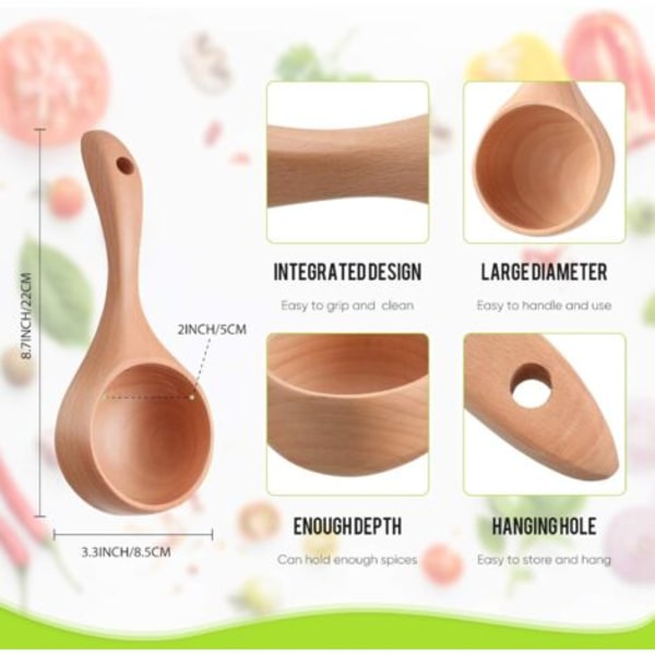 7 Dele Badesalt Ske Mini Salt Ske Sæt Træ Øse Multipurpose Træ Salt Ske Ske Øse Suppeskeer Træ Køkken Øse til Madlavning Baki