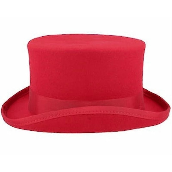 Mid Crown Röd Hög Hatt Unisex Hatt Steam Punk Hatt Cylinder Ullfilt Hög-Perfekt SVART