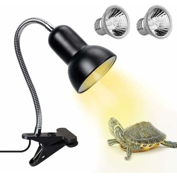 TS-Varme Lampe Skildpadde, 2 UVA UVB 25W Varmepærer til Reptiler med Holder Terrarium Lampe med 360° Drejelig Klemme Belysning