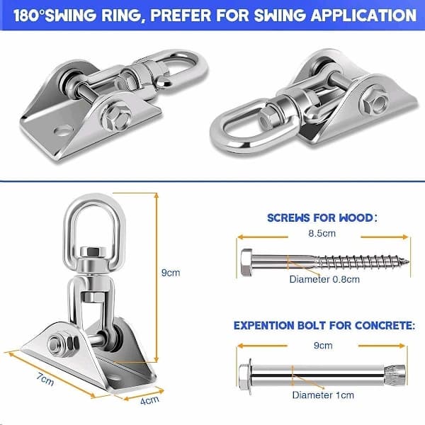 Hammock Hook, 360° Swivel, with 4 Screws