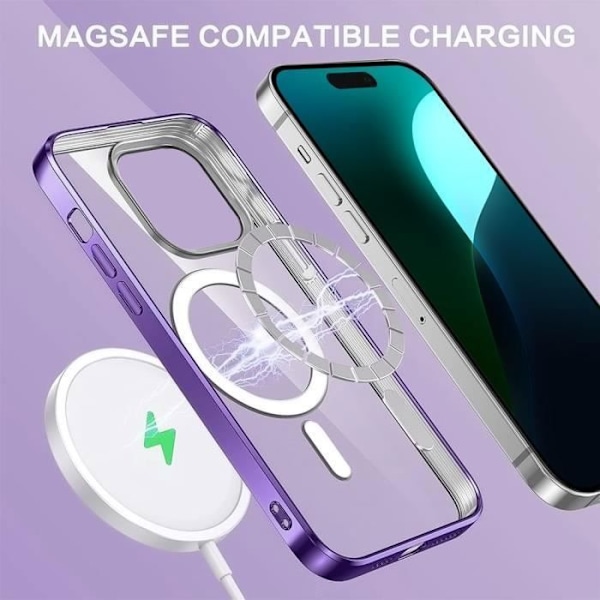 Etui til iPhone 16 - Transparent silikonetui Lilla kromram med magnetisk sirkel Pink