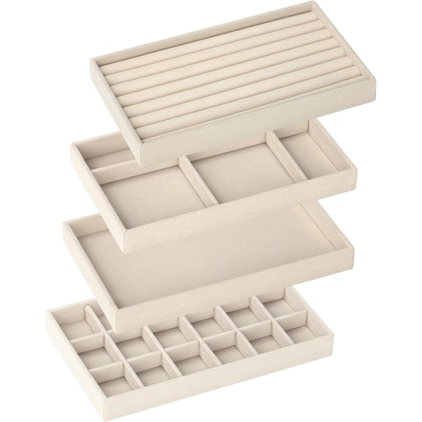 Smykkeskrin, beige/grå, smykkeopbevaringsbakke, flannelsbakke, opbevaringsboks, smykkeskrin