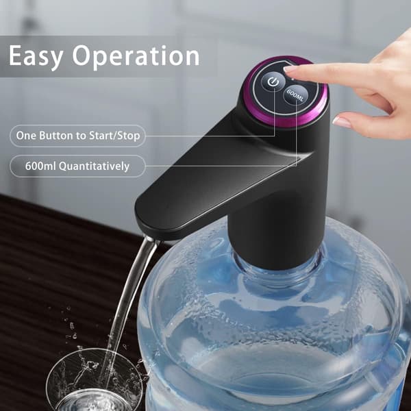 Bærbar elektrisk vanndispenserpumpe, USB oppladbar, 600 ml, tofarget strømindikator, for 2 til 5 gallon flasker, hjem og camping