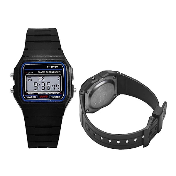 Luksuriøst Klassisk Digitalur F-91W Unisex Retro Vintage Sport LED Vandtæt [LGL] sort