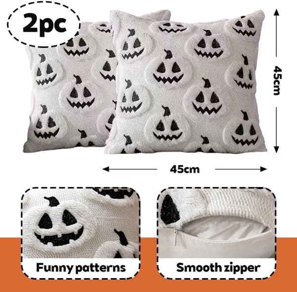 Halloween Pudebetræk Sæt Med 2, 3D Græskar Og Spøgelsesmønster, Blød Polyester, Til Sofa Soveværelse Festindretning, Hvid, 45 x 45 cm