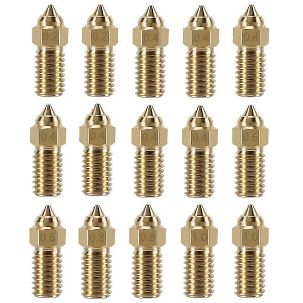 15 stk. Messingdyser Kit til 4, 3D-printer 7 stk. 0,4 mm og 2 stk. 0,2 mm, 0,6 mm, 0,8 mm, 1,0 mm Dysesæt