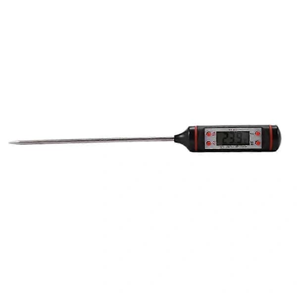 Digital termometer med sond i rostfritt stål för grillkött, bakning, kaffe, barnmat och badvatten, svart