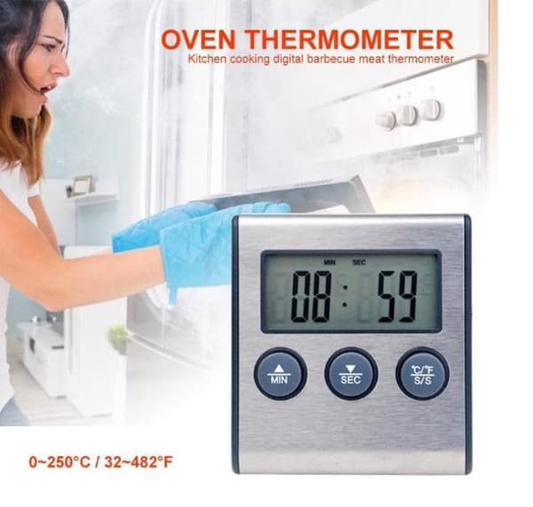 2-i-1 digital termometer och väckarklocka – kött/vätska kärntemperatur 0-250°C