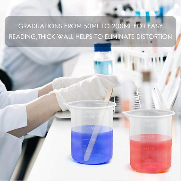 Kitchen Lab Graduated Beaker Clear Plastic Measuring Cup Thickened with Lid Measuring Jug 200mL 2pcs