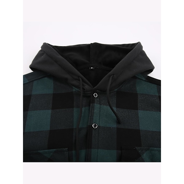 Menn's Rutete Skjorte Vattert Varm Fôret Rutete Skjorter Menn Casual Rutete Skjorter med Lomme Menn Hetterutete Jakke Green XL