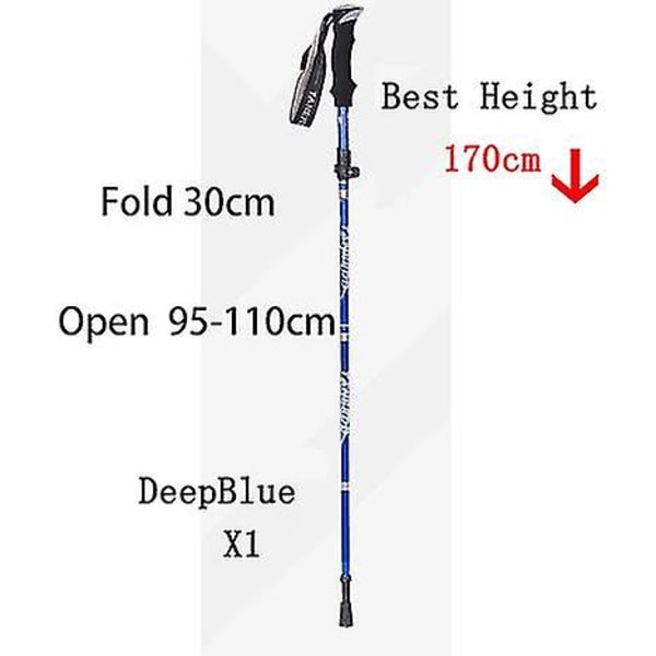 5-sektions fällbara vandringsstavar för utomhusbruk Camping Portable Trekking Pole Club Lätt att lägga i väskan DeepBlue 30cm