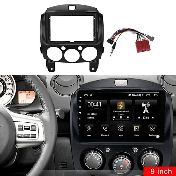 TS-9 Tommers 2din Bil Dashbordramme DVD Navigasjonspanel Ramme Radio Audio Panel Med Ledningsnett For Mazda 2 Demio 2007-2014