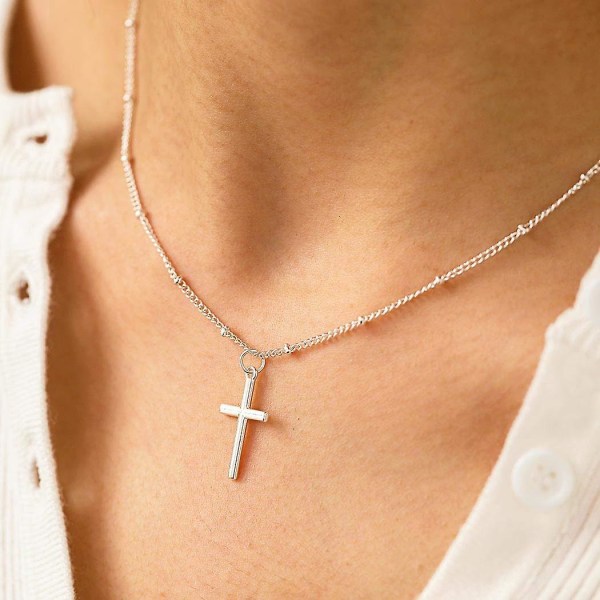 Tiny Cross Pendant Halsband Silver Small Pärlhalsband Kortkedja Smycken för kvinnor och flickor