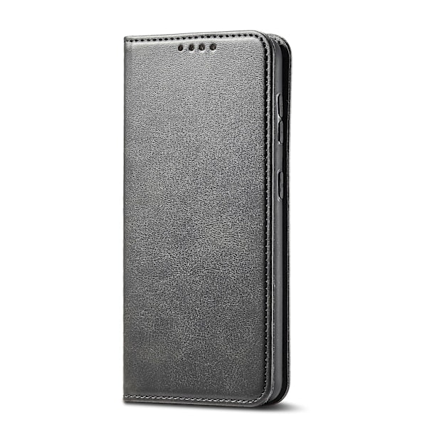 Nahkakotelo magneettisuljuksella LG V50 Thinq -puhelimelle, vaakasuuntainen, vasikannahkarakenne, pidikkeellä, korttipaikoilla ja lompakolla