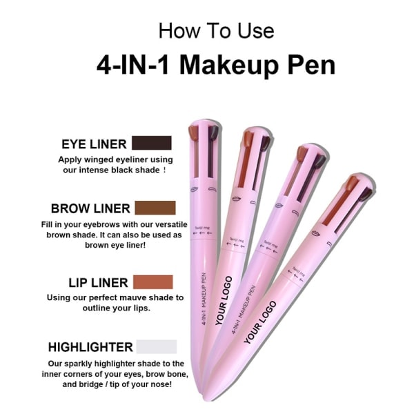 4-i-1 makeup pen, eyeliner, øjenbrynsblyant, læbeblyant og highlighter