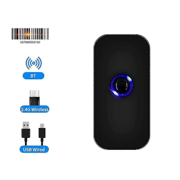 Handhållen 3-i-1 streckkodsläsare 1D/2D/QR-kodläsare stöder BT & 2.4G trådlös & USB-kabelanslutning