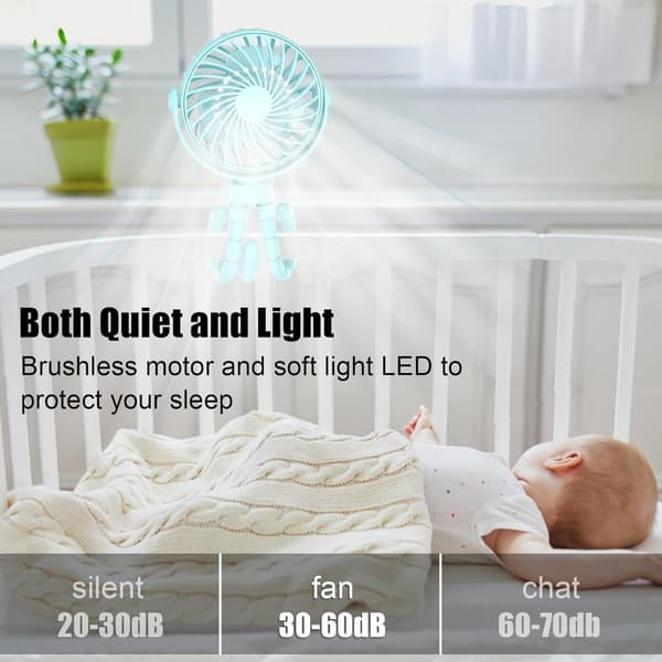Mini Klapvognsventilator, USB Genopladelig, Stille 3-Hastighed, 360° Roterende, Fleksibelt Stativ Med LED-Lys Til Klapvogne & Autostole, Blå