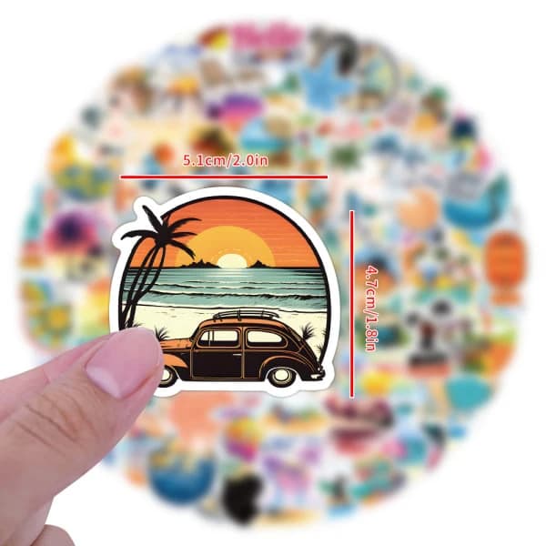 120 kpl kookospähkinäranta-aiheisia doodle-tarroja kesäksi