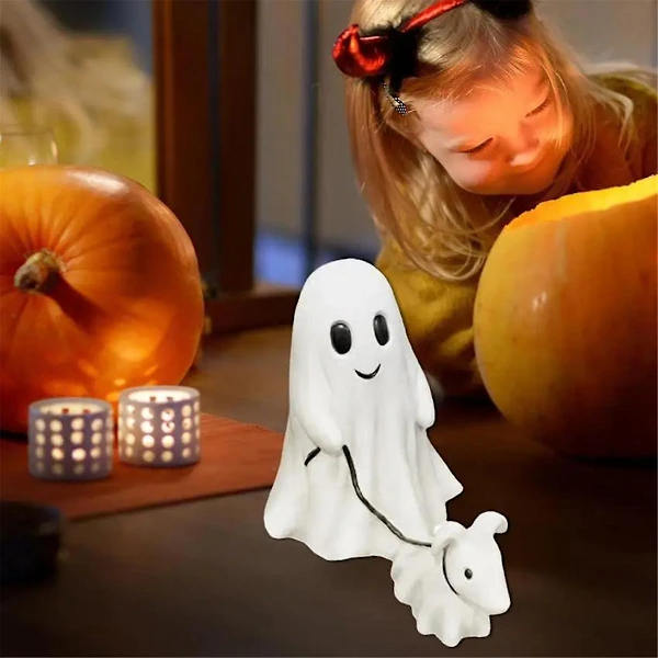 Spøkelseshundturstatue Halloween Spøkelseshundturstatue Søt Girlander Liten Spøkelseshundtur De
