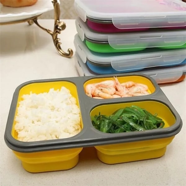 1100ml Silikon Hopfällbar Portabel Matlåda Stor Kapacitet Skål Lunch Bento Box Vikbar Matlåda Miljövänlig T200111