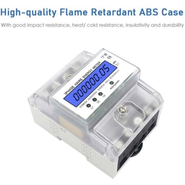 Fas 4 Tråds Energimätare 220/380V 5-80A Strömförbrukning kWh Mätare DIN-skena Montering Digital Elektrisk Energimätare med Bakgrundsbelyst LCD-skärm - MSBD