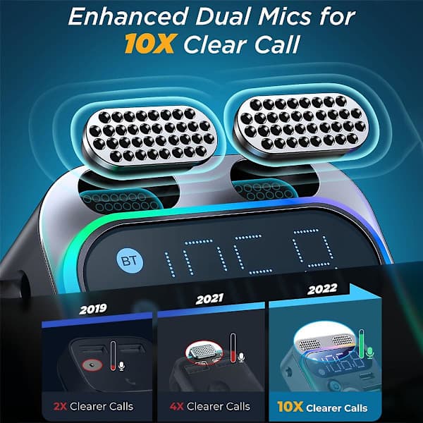 48W Dobbeltporte Hurtigopladende Bluetooth Biloplader Sender Mp3-afspiller