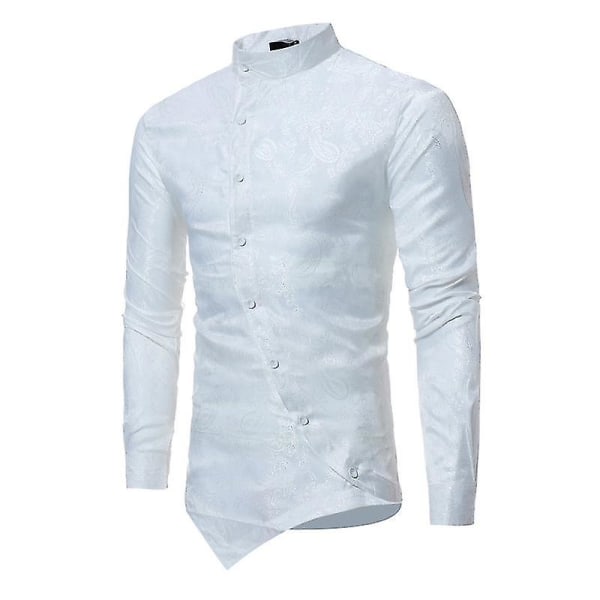 Smokingskjorta för män Slim Fit Långärmad oregelbunden fåll Utförande Smokingklänning Topp white XL