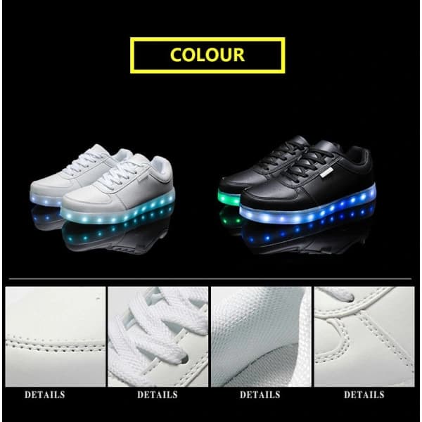 USB Oppladbare Lysende Sko Sport LED Sko Dansesko Hvit White 36