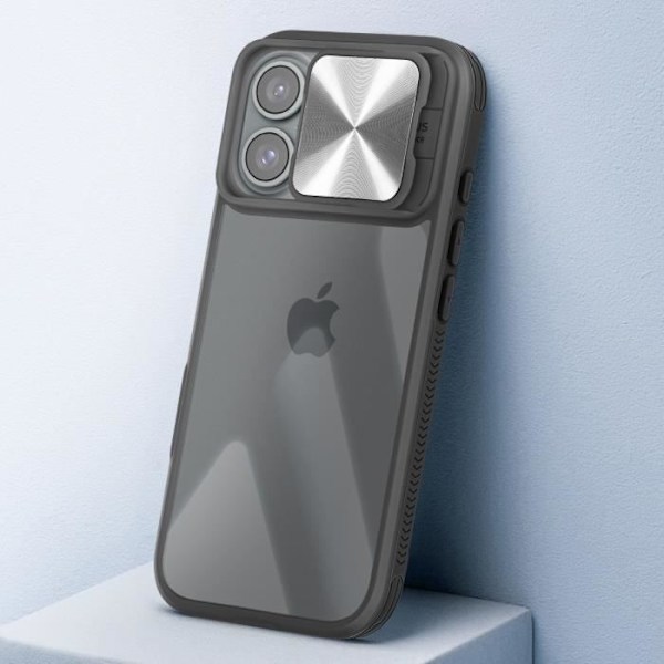 iPhone 16-fodral, tvåmaterial, skjutbart kameraskydd, QI-kompatibelt, svart Blue