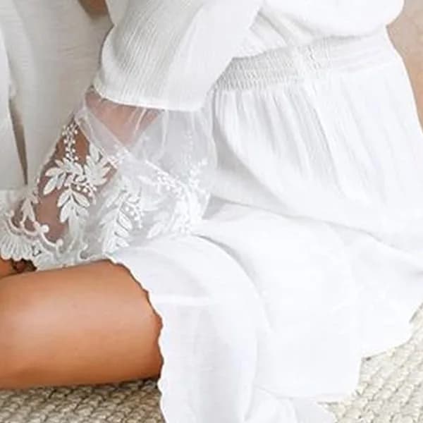 Dam Maxi Lång Klänning Off Shoulder Spets Flare Ärm Elegant Festklänning Boho Klänning Vit/Svart